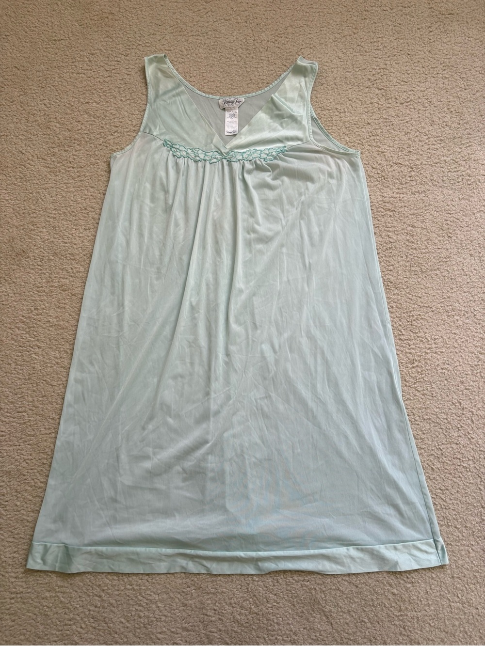Vintage Vanity Fair sleeveless blue nylon nightgown sz S grandma romantic retro